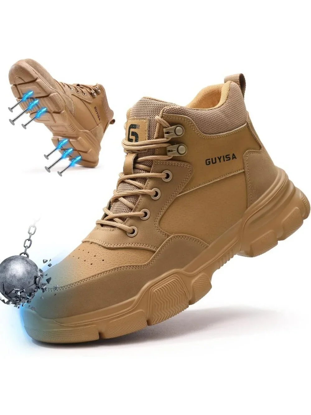 Men's Coffee Splashproof Shoes Casual High Top Steel Toe Non Slip Hiking Boots